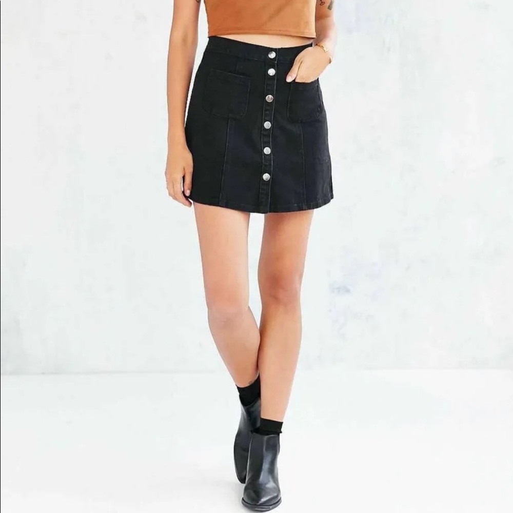 BDG Black Mini Skirt with Button Front